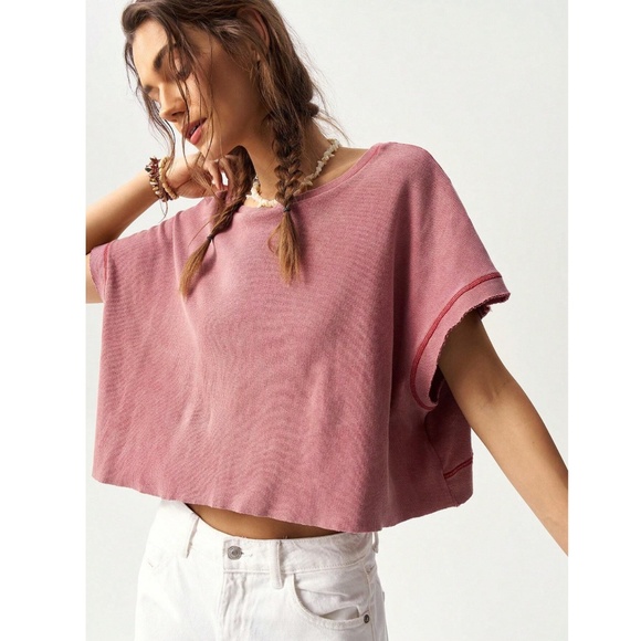 Redwood Cotton Oversized Cropped Muscle Tee Shirt Raw Hem and Inside Out Stitch - Picture 2 of 12
